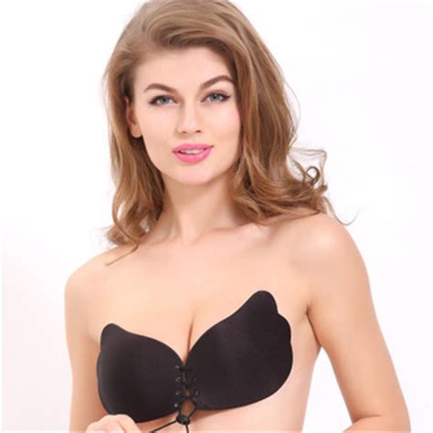 Women Self Adhesive Strapless Bandage Blackless Solid Bra Stick Gel Silicone Push Up Womens