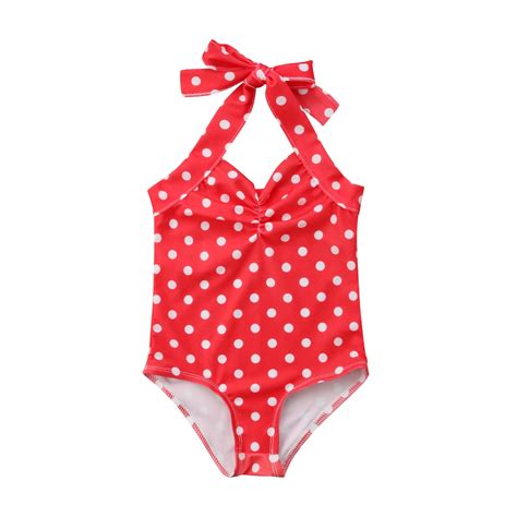 Newborn Baby Girls Polka Dot Red Swimsuit Toddler Swimwear Swimming