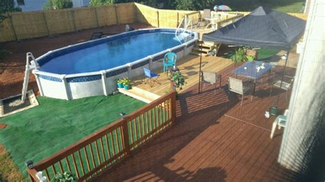 15 X 30 Oval Pool Multilevel Deck Outdoor Carpet