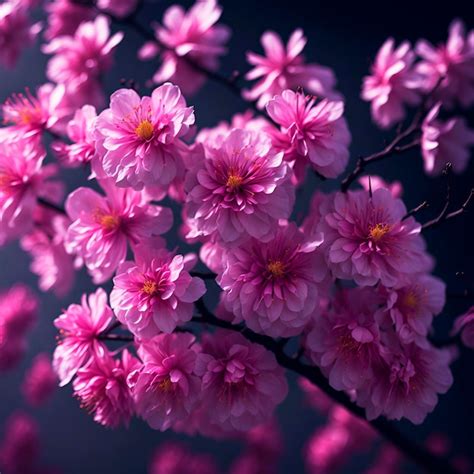 Premium AI Image A Branch Of Pink Flowers With A Yellow Center