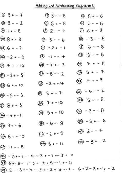 Adding And Subtracting Negative Numbers Worksheet Ks3