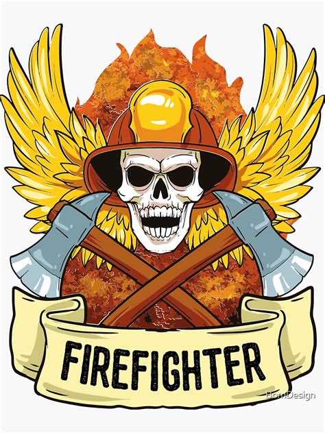 Firefighter Skull Axe Symbol Fire Devil Sticker By Borndesign