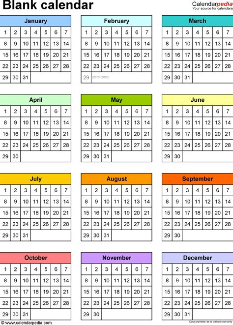 Calendar Template Year At A Glance