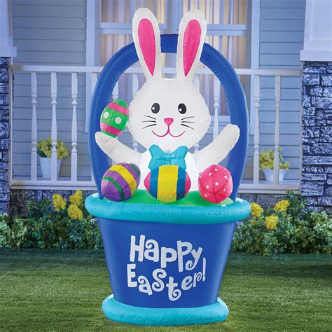 Collections Etc Inflatable Easter Bunny Basket Yard Decoration