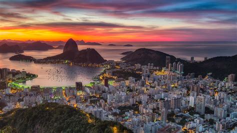 Rio De Janeiro Guanabara Bay Brazil South America Sunset Twilight