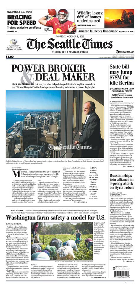 Front page of The Seattle Times newspaper 2015 | Seattle Times Photo Store