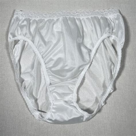 Feminine Hi Cut Hanes White Nylon Panties W Lace Trim Size Ebay