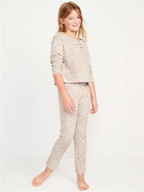 Long Sleeve Thermal Knit Henley Pajama Set For Girls Old Navy