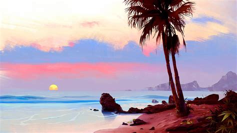 Tropical Sunset Painting 4k Ultrahd Wallpaper Backiee