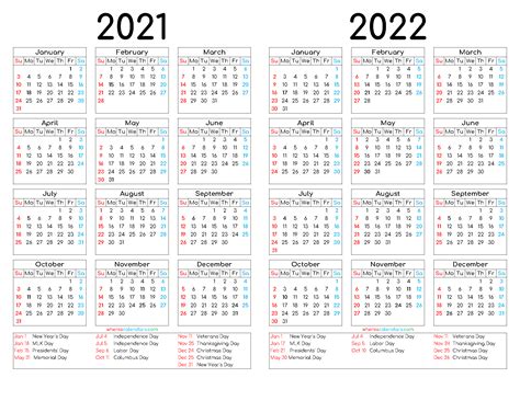 Printable 2021 Amp 2022 Monthly Calendar Horizontal A4 Us Etsy
