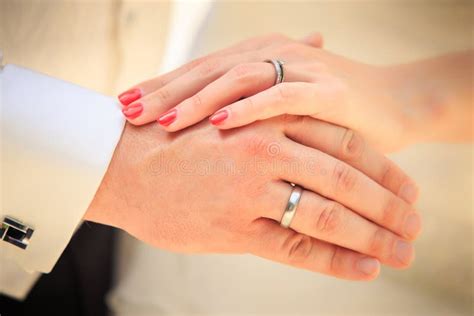Bride And Groom Hands With Rings Stock Photo Image Of Love Dress