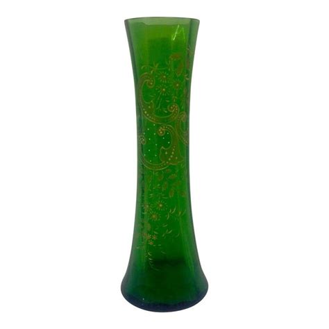 Signed Moser Fluted And Gilt Green Glass Vase Green Glass Vase Green Glass Glass Vase
