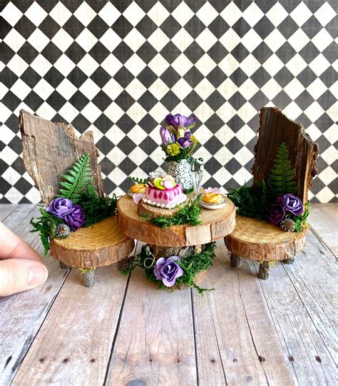Miniature Fairy Table Set Fairy Dollhouse Furniture Woodland Etsy