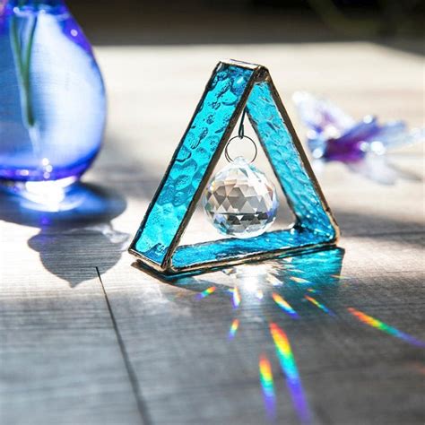 Pyramid Rainbow Maker Triangle Standing Or Hanging Stained Etsy