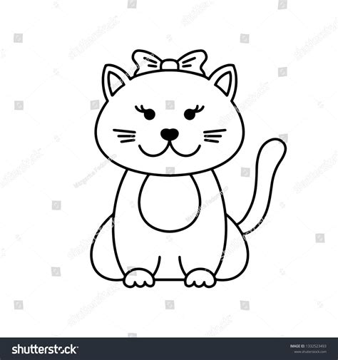 Cute Cat Cartoon Linear Art Animal Sketch Vector Illustration Of