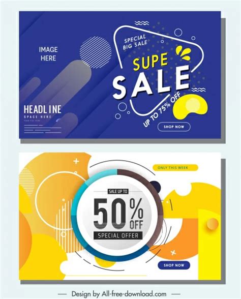 Sale Banners Templates Modern Flat Abstract Geometric Decor Vectors