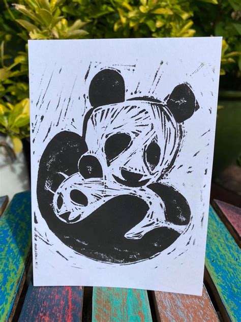 Panda Picnic Item 146 An Absolutely Stunning Shine On Panda Lino Print