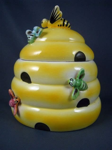 Vintage Ceramic Pottery Bumble Bee Cookie Jar Bee Hive Honey Jar Honey Jar Collectible Cookie