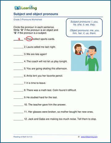 Subject And Object Pronoun Worksheets K5 Learning Pronoun