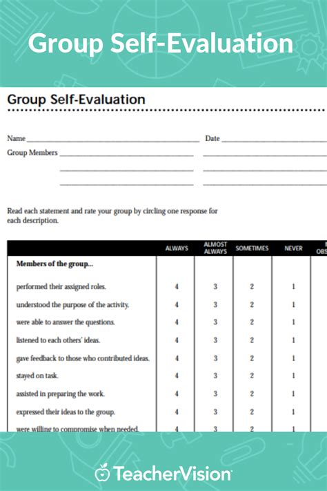 Group Self Evaluation Printable Assessment Tool For Teachers Grades 3