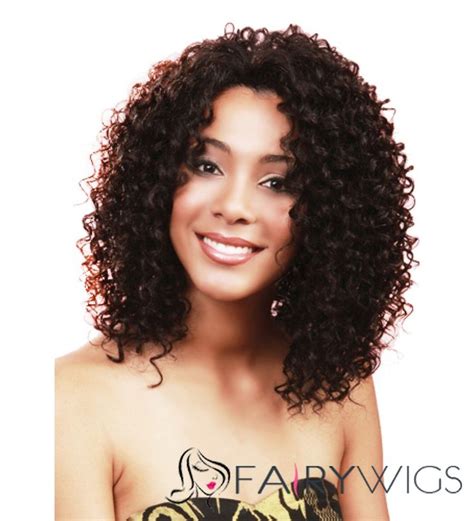 16 Inch Lace Front Medium Curly Brown Top Quality High Heated Fiber