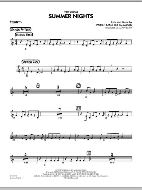 Summer Nights From Grease Trumpet 3 Sheet Music John Berry Jazz