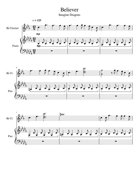 Imagine Dragons Believer Sheet Music For Clarinet Piano Download