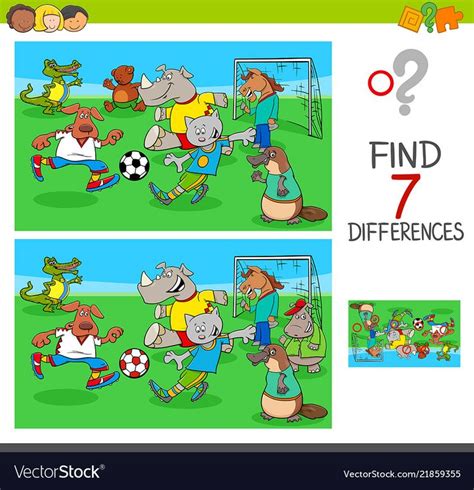 Cartoon Illustration Of Finding Seven Differences Between