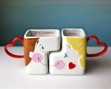 Vintage Love Mugs Ceramic Valentine His And Hers Cup Set