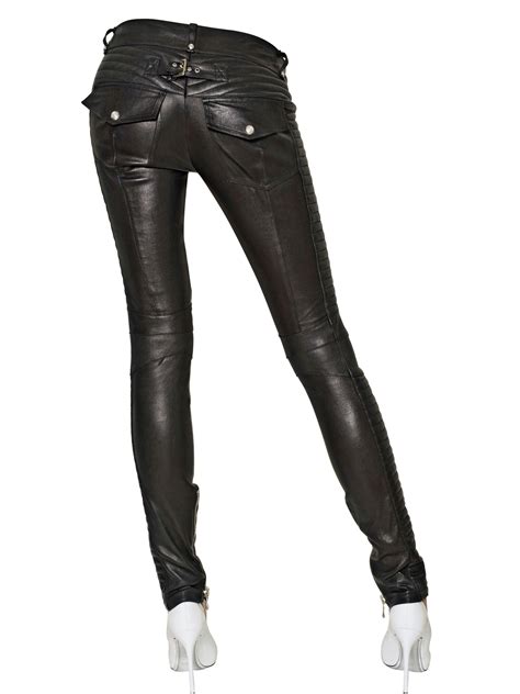 Balmain Leather Stretch Biker Trousers In Black Lyst