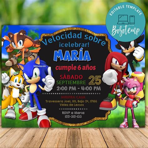 Invitación De Cumpleaños De Sonic The Hedgehog Para Imprimir Bobotemp