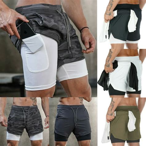 focusnorm men s 2 in 1 running shorts workout training gym quick dry bodybuliding athletic