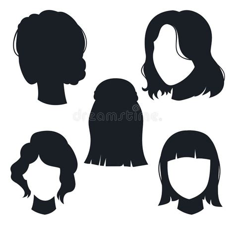 Set Of Hairstyles Silhouettes With Long Wavy Hair Hollywood Wave Style