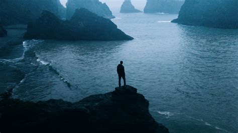 Alone Man Loneliness Rocks Sea Free Wallpapers For Apple Iphone