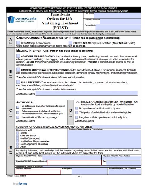 Free Pennsylvania Advance Directive Form Medical POA Living Will PDF