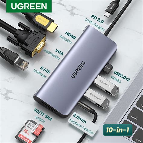 Ugreen Usb C Hub 10 In 1 Type C Hub With Ethernet 4k Usb C To Hdmi Vga