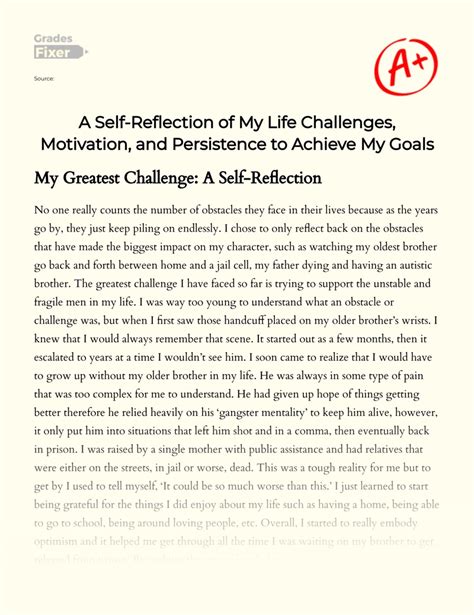A Self Reflection Of My Life Challenges Motivation And Persistence To