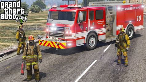Gta 5 Firefighter Mod Lafd Engine Responding First Due To A Fire Across