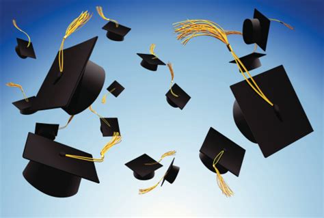 Graduation Caps Thrown In The Air Stock Illustration Download Image