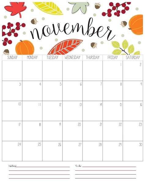 Cute November 2020 Calendar Printable Kalender Vorlagen November