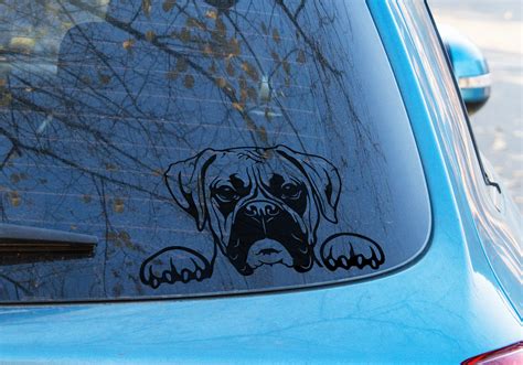 Peeking Dog Car Decal Vinyl Window Sticker Boxer Dog Etsy