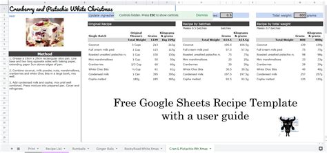 Google Sheets Recipe Template