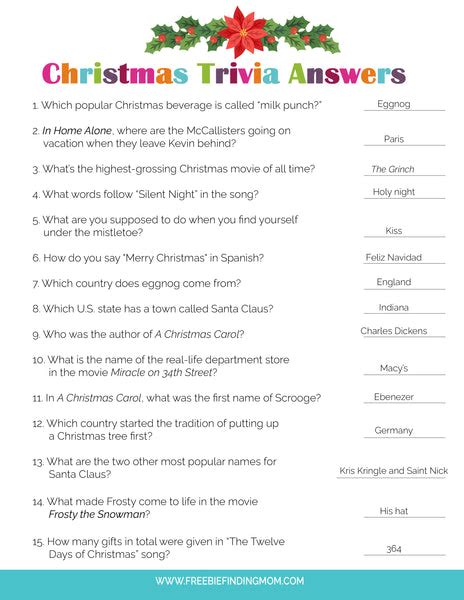 Christmas Trivia Questions And Answers Freebie Finding Mom
