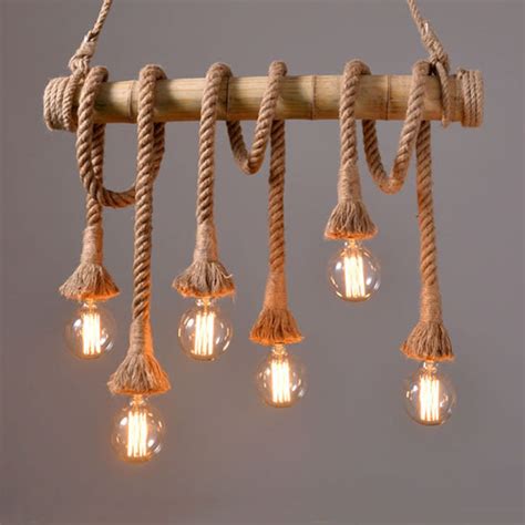 Vintage Hemp Rope Pendant Lamp Retro Countryside Wicker Pendant Lights