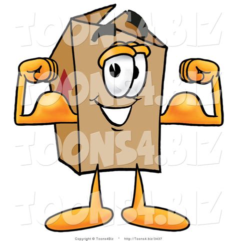 Illustration Of A Cartoon Packing Box Mascot Flexing His Arm Muscles By