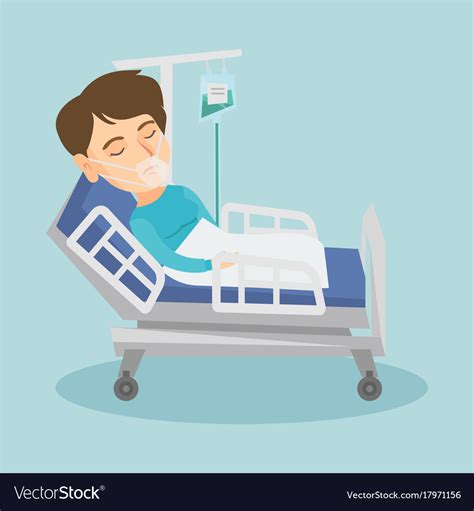 Patient Lying In Hospital Bed With Oxygen Mask Vector Image