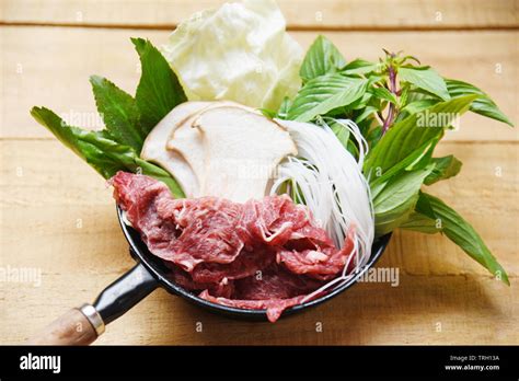 Sukiyaki Set Shabu Shabu With Meat Beef Slice Noodle Mushroom And Fresh