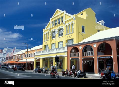 Hamilton Bermuda Front Street Shopping And Cruise Ship Port Stock Photo