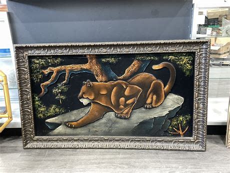 Urban Auctions Mcm Large D Cougar Black Velvet Painting X