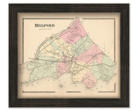 MILFORD Connecticut 1868 Map Replica Or Genuine Original